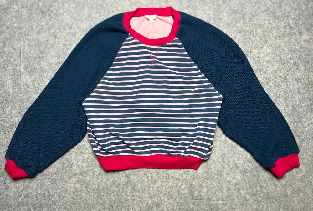 Anthropologie Pilcro Niki Knitted Sleeve Bubble Sweatshirt Pink Blue Large